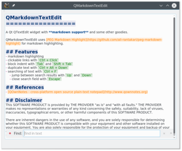 QMarkdownTextEdit screenshot QMarkdownTextEdit screenshot